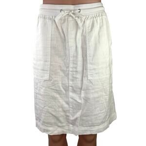 Mark’s & Spencer White Linen Blend Drawstring Waist Straight Pencil Skirt Sz 10
